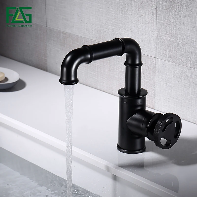 

FLG Basin Faucet Black Retro Bathroom Faucets Hot and Cold Water Single Handle Basin Tap Brass Sink Water Crane 1156-13B
