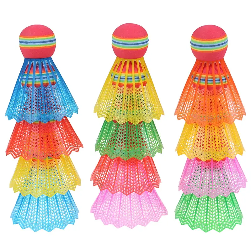 

New 12 PCS Badminton EVA Rainbow Ball Head Nylon Badminton Feathers for Game Sport Entertainment with Transparent Barrel