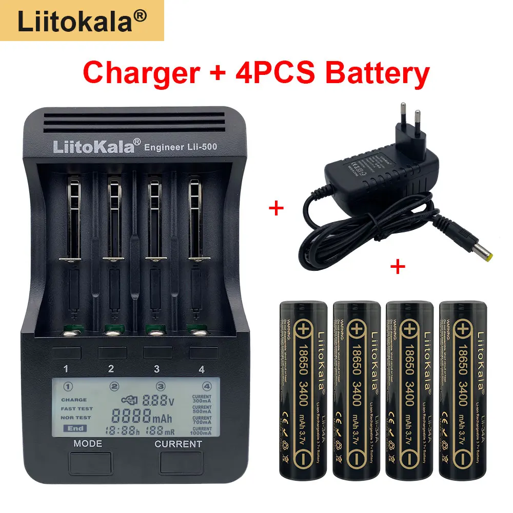 

Зарядное устройство Liitokala lii500 с ЖК-дисплеем и 4 аккумуляторами Liitokala 3,7 в 18650, 3400/3500 мАч