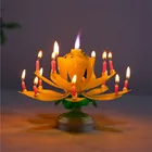 1 шт. вращающаяся музыкальная Свеча в форме цветка лотоса для торта на день рождения