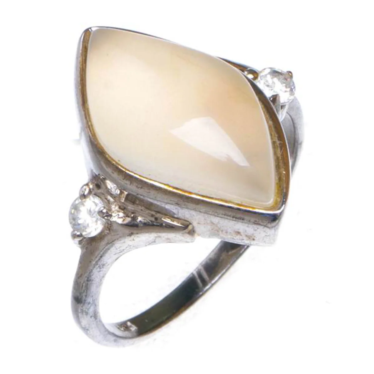 

Natural Rainbow Moonstone And Zircon Handmade 925 Sterling Silver Ring 6 D1156