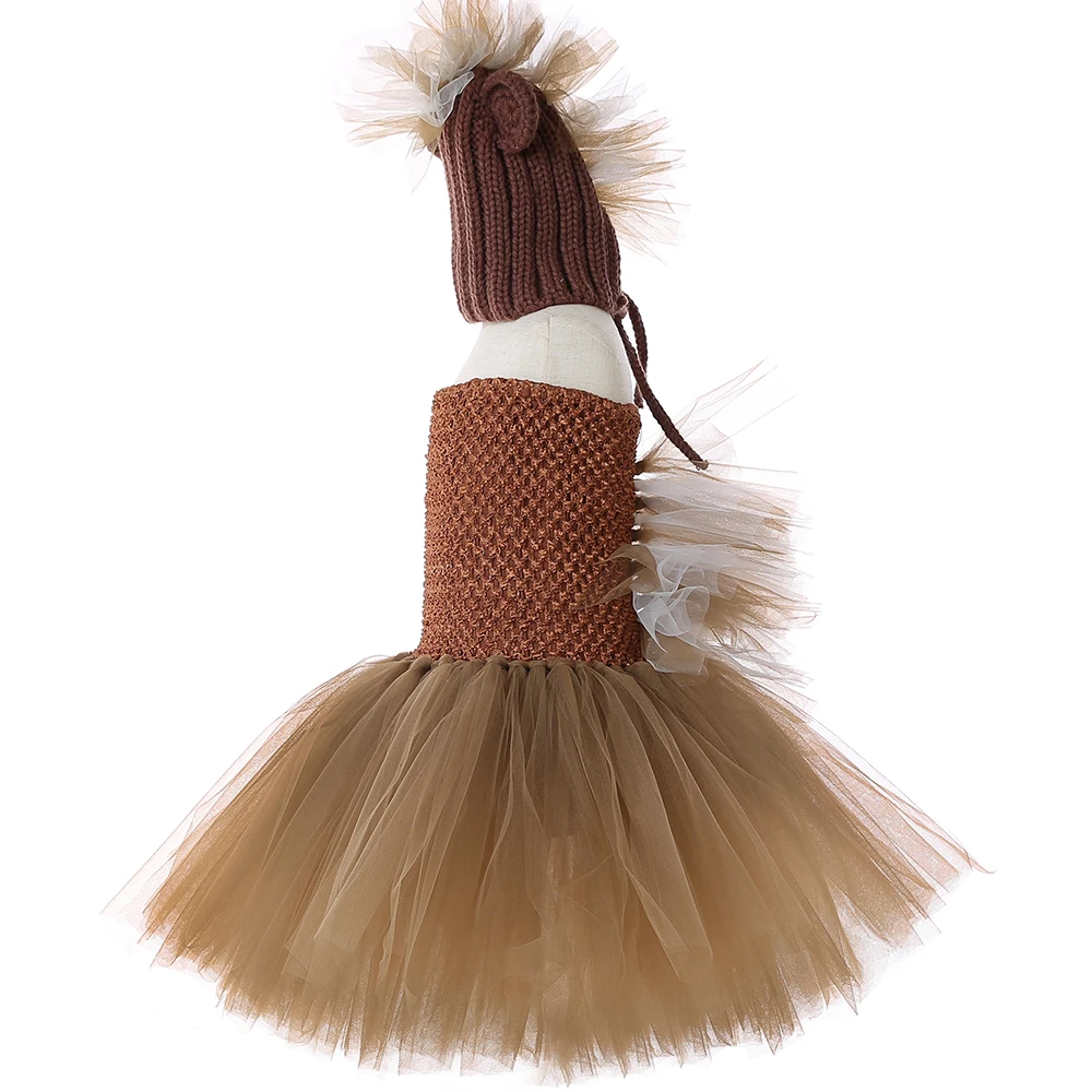 1 Set Brown Mane Horse Tutu Dress with Hat Cute Animal Pony Halloween Costume Kids Girls Birthday Party Children Clothing | Детская