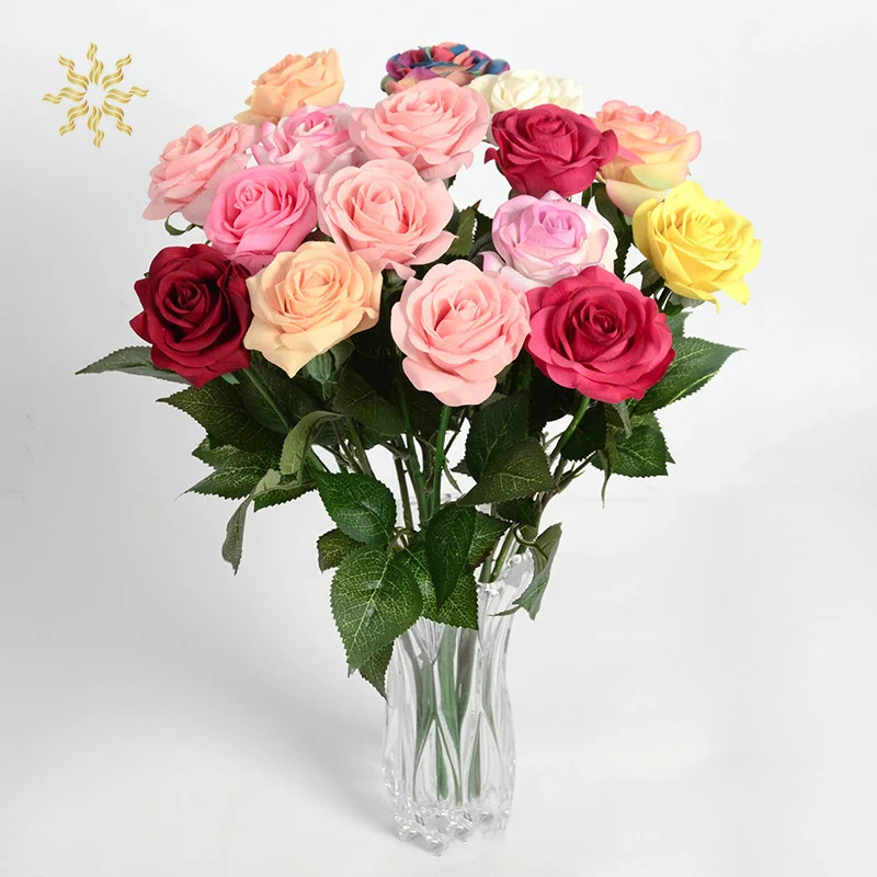 

New Simulation Feel Rose Felt Simulation Decorative Multicolor Artificial Rose Flowers Valentine Gift Home Wedding Decor