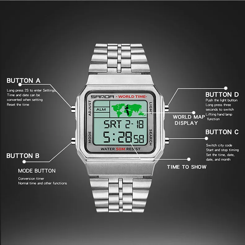Мужские спортивные часы в стиле ретро водонепроницаемые светодиодные