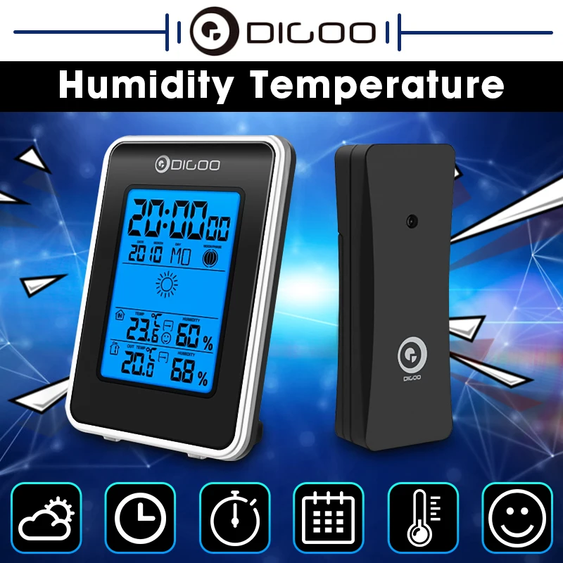 Digoo DG-TH1981/Погодная станция с цифровой LCD гигрометр термометр Беспроводной для дома и улицы погоды Сенсор часы с подсветкой