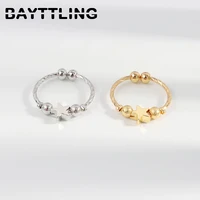 bayttling silver color gold star round bead ring fashion woman party ring jewelry accessories
