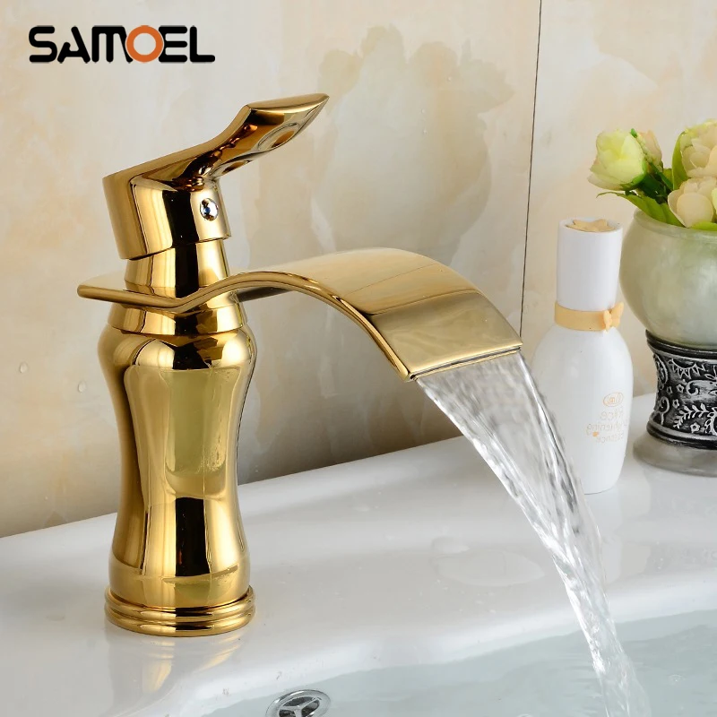 Золотистый смеситель «Водопад» с одной ручкой, античный кухонный смеситель для раковины, смесители с одним отверстием для раковины G1060