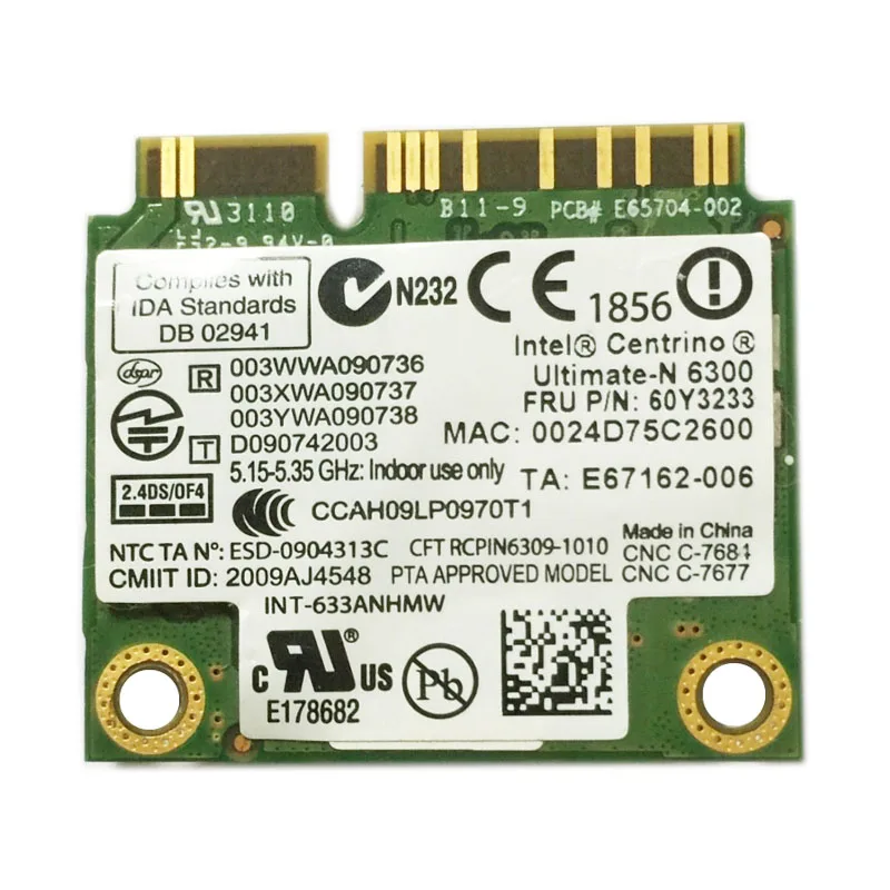 Беспроводной Wi-Fi для ноутбука карта доступа к модему Intel 60y3233 6300agn Mini Pci-e Pcie Ultimate-n