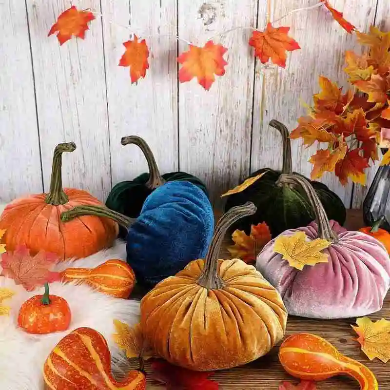 

1 Pc Handmade Velvet Pumpkins Decor Super Soft Stuffed Artificial Simulated Pumpkin Pumpkin Exquisite Pumpkins Foam With Cu G4U1