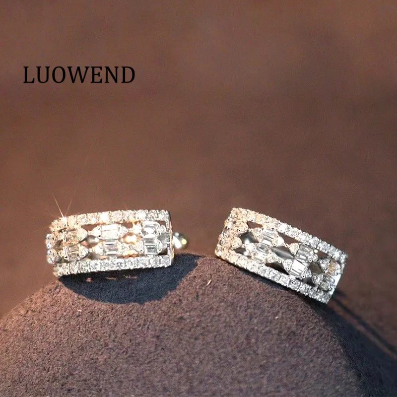 

LUOWEND 100% 18K Solid White Gold (AU750) Hoop Earrings 0.90 CT Real Natural Diamond Earring Fashion Luxury Design for Women