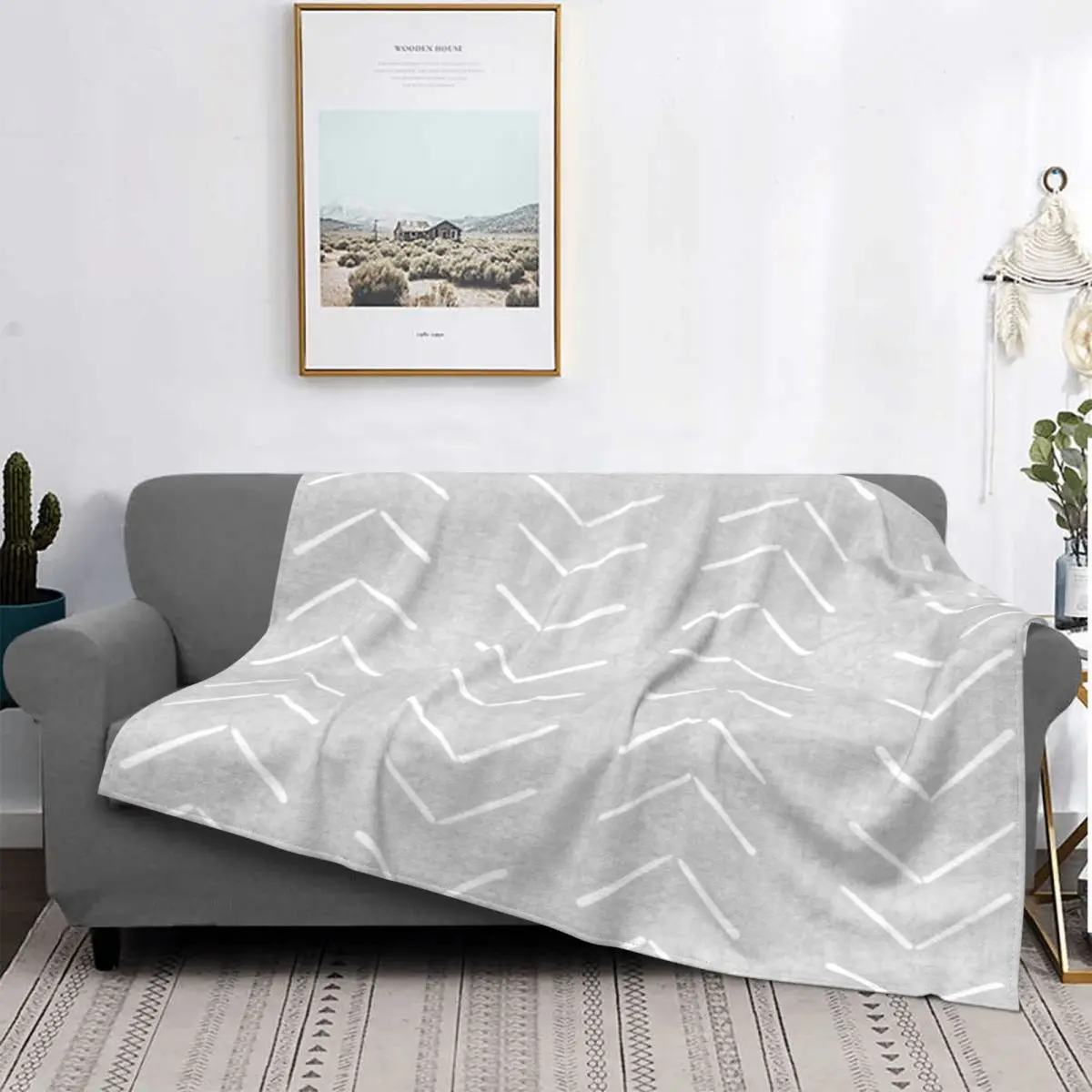 

Manta con estampado de flechas grandes para el hogar, colcha de tela de barro, a cuadros, con capucha, textil de lujo, color gri