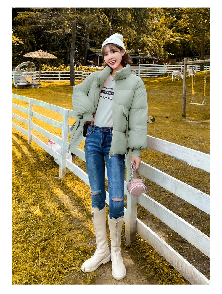 

Women Short Thin Winter Jacket Stand Collar BIO down jacket Oversize Cotton padded Parkas Casaco Feminino Mujer