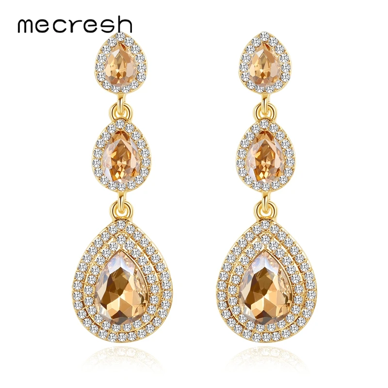 Mecresh Роскошные золотистого цвета Свадебный длинный Висячие серьги для женщин
