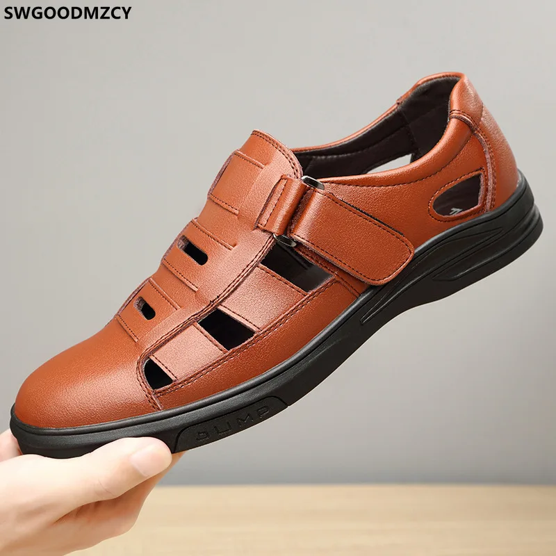 Сандалии мужские кожаные повседневные пляжные босоножки для офиса модная обувь