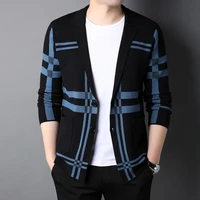 2021 new designer luxury brand korean knit sweater cardigan men casual slim fit plaid coats jacket masculino autum mens clothes