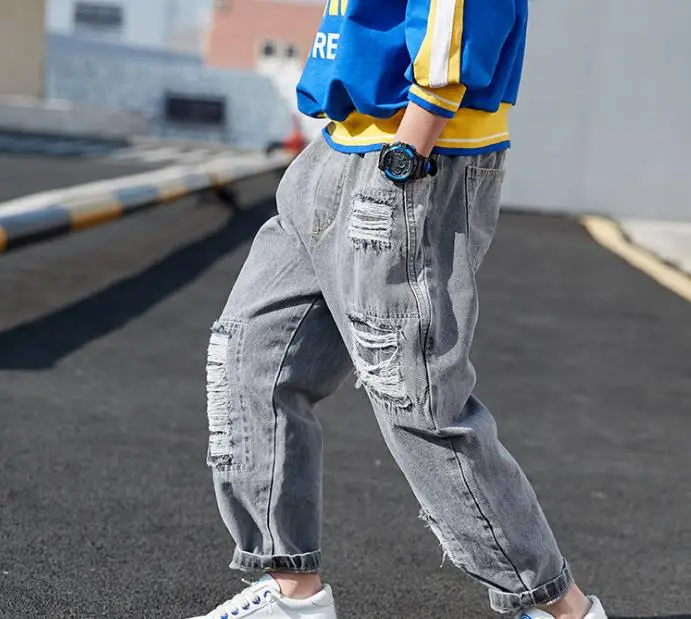 

Children's jeans baby trousers solid color ripped trousers fashion autumn new style children's trousers straight pants