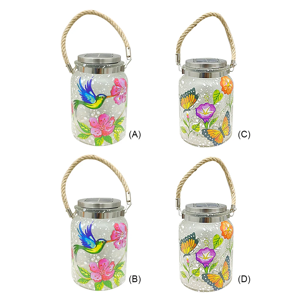 

LED Solar Glass Bottle Light Flower Hummingbird Butterfly Mason Jar Hanging Lamps Outdoor Garden Decorations Hanging Lamps