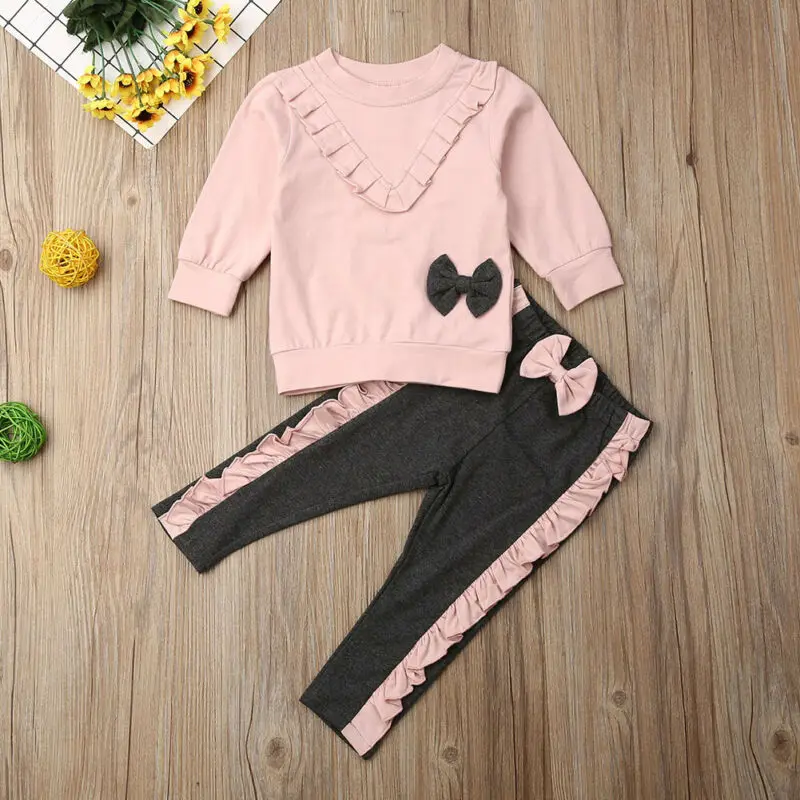 2Pcs Autumn Baby Girl Ruffle Sweatshirt Long Pants Leggings Outfit Toddler Kid Clothes 2PCS Clothing | Мать и ребенок