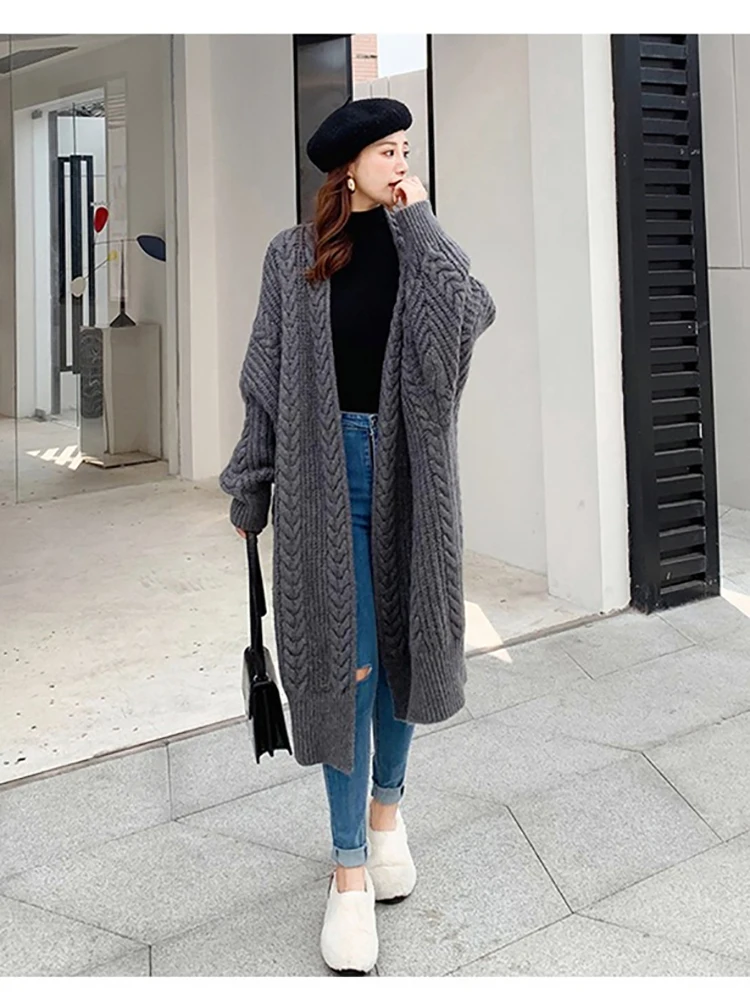 

Ladies Korean casual long sweater cardigan soft and comfortable solid color loose large size loose long sleeve female bat sleeve