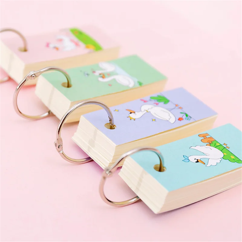 

1Pcs = 100 Sheets Of Paper Cartoon Swan Portable Notebook Mini Ring Buckle Blank Notepad Office School Supplies YOUE SHONE