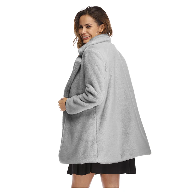 Light Gray Куртка из искусственного меха, новинка, женские топы, розовая шуба, плюс размер, Меховая куртка, пальто из искусственного меха, свободное пушистое мягкое пушистое пальто из кроличьего меха - Цвет: Light Gray