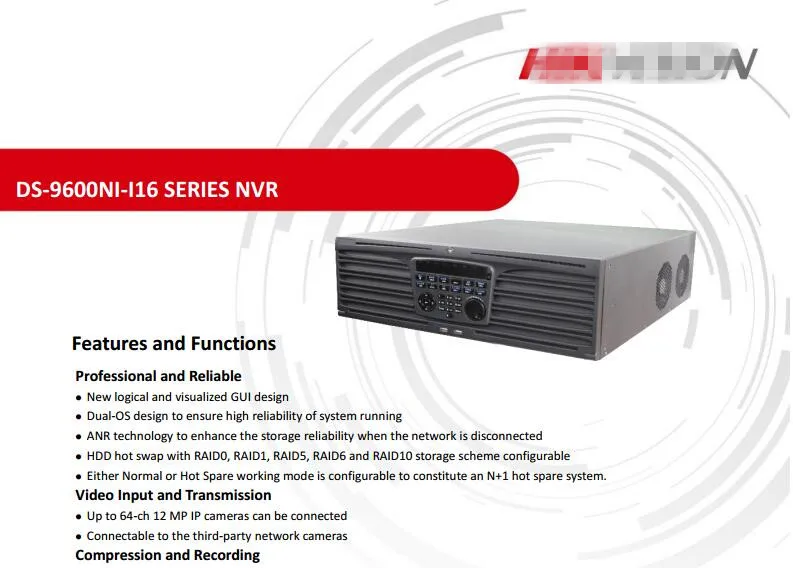 DS-9664NI-I16 DS-9632NI-I16 64CH 32CH Поддержка 12MP Камера 16SATA для 16HDD HMDI 4 к NVR RAID CCTV Системы |