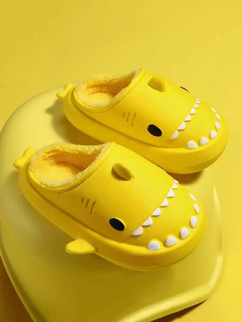 Милые Мультяшные тапочки Mo Dou из хлопка с акулами теплая зимняя обувь для