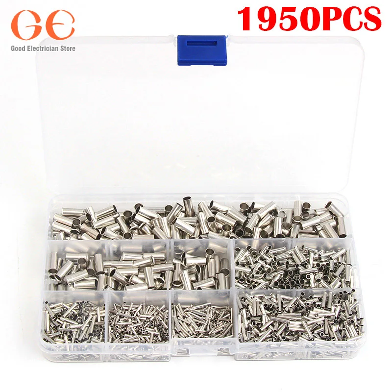 

1950Pcs 0.5-6.0mm2 Uninsulated Copper Terminal Bootlace Ferrules Cord End Electrical Cable Crimp Terminals car accessories