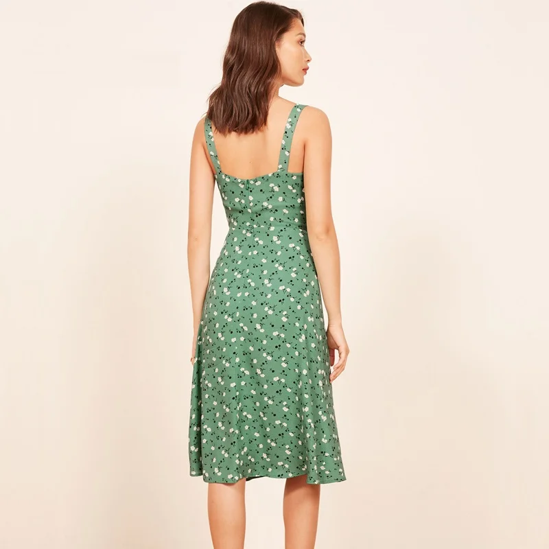 Женское платье на шнуровке с оборкой спереди длинное пляжное до колен цветочным