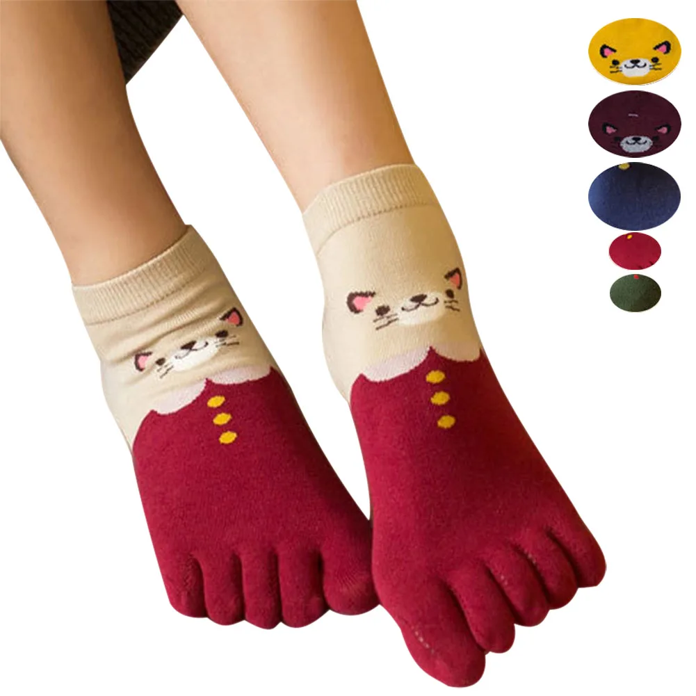 Лидер продаж 1 пара Для женщин и девочек мягкие носки с рисунком кошки пять пальцы