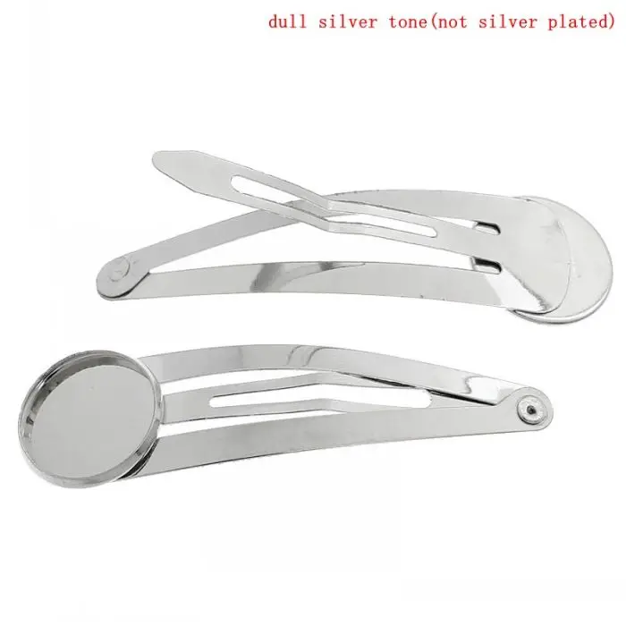 

20 PCs Kids Hair Clips Silver Color Cabochon Setting(Fit 16mm Dia)6cm x 1.8cm