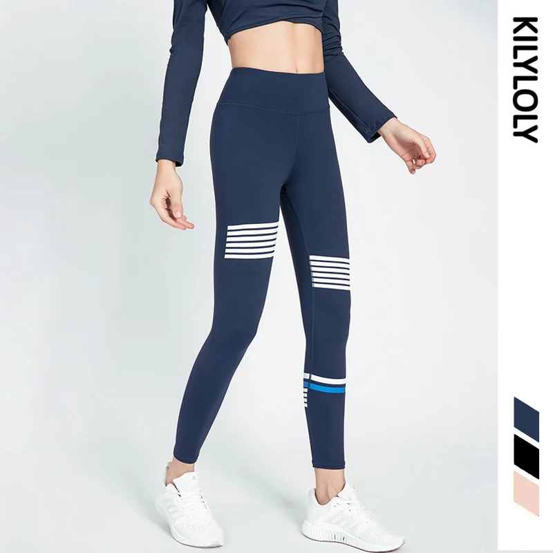 

2020 New womens striped printed gym leggings push up butt lift yoga pants gym fitness sports wear for running workout