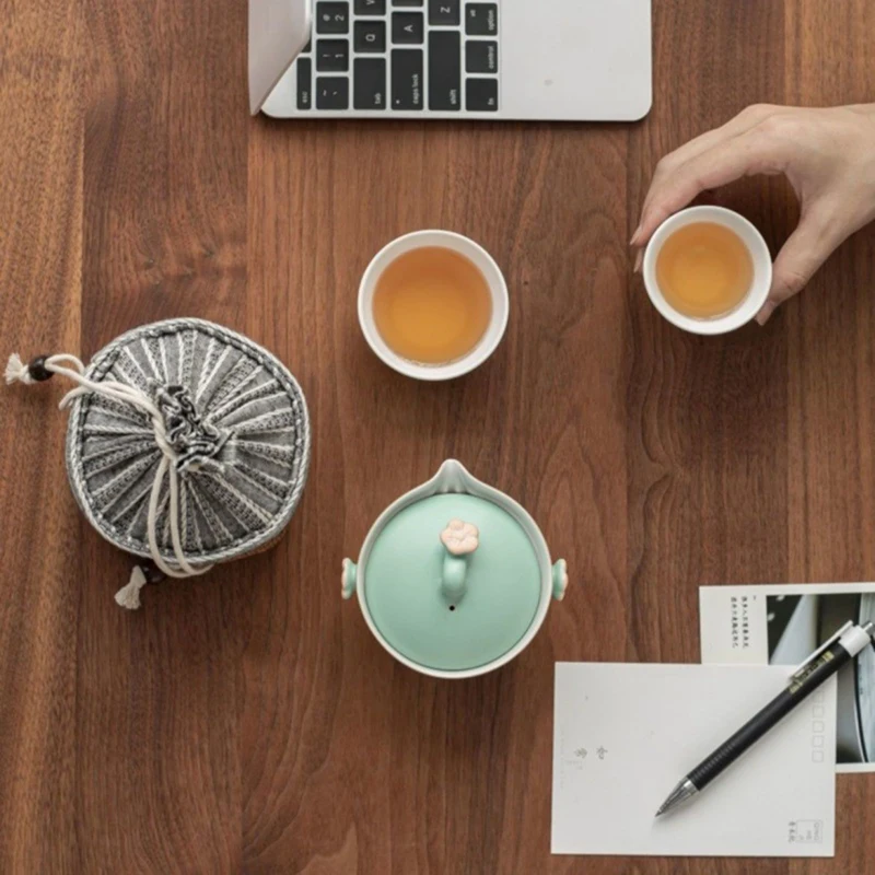 

Chinese 1 Teapot 2 Cups Suitable for Female Portable Travel Ceramic Kung Fu Gaiwan Plum Blossom Home Office Teaware