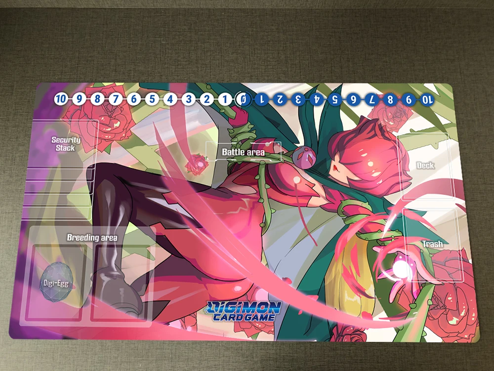 

Digimon Playmat Anime CCG DTCG Mat Rosemon Trading Card Game Mat & Zones & Free Bag Anti-slip Rubber Desk Pad Mousepad 60x35cm