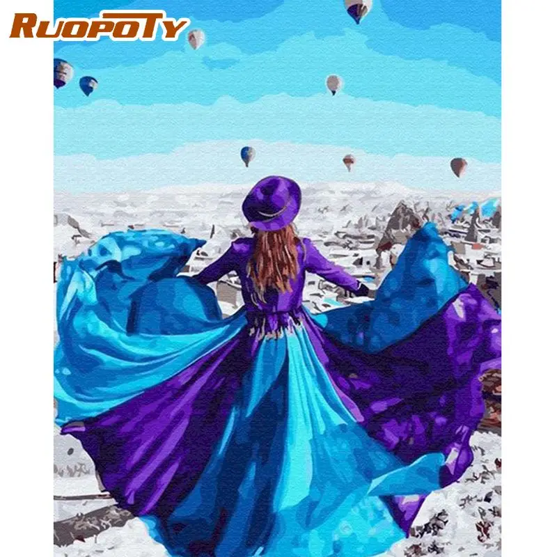 

RUOPOTY Blue Purple Dress Woman Figure Paint By Numbers For Adults Children HandPainted Diy Gift Oil Picture Home Decor Wall Pai