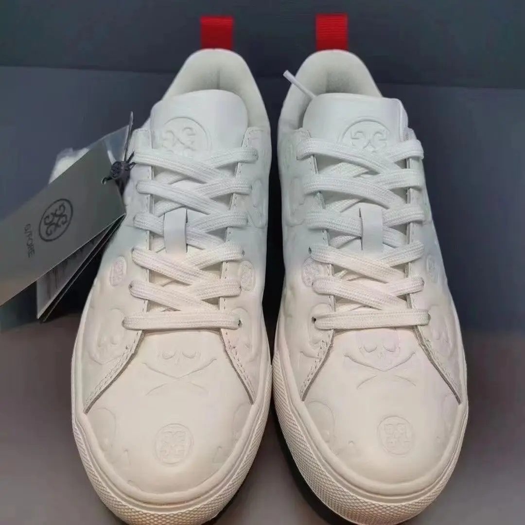 Кроссовки для гольфа G fore мужские с черепом Нескользящие из воловьей кожи белые |