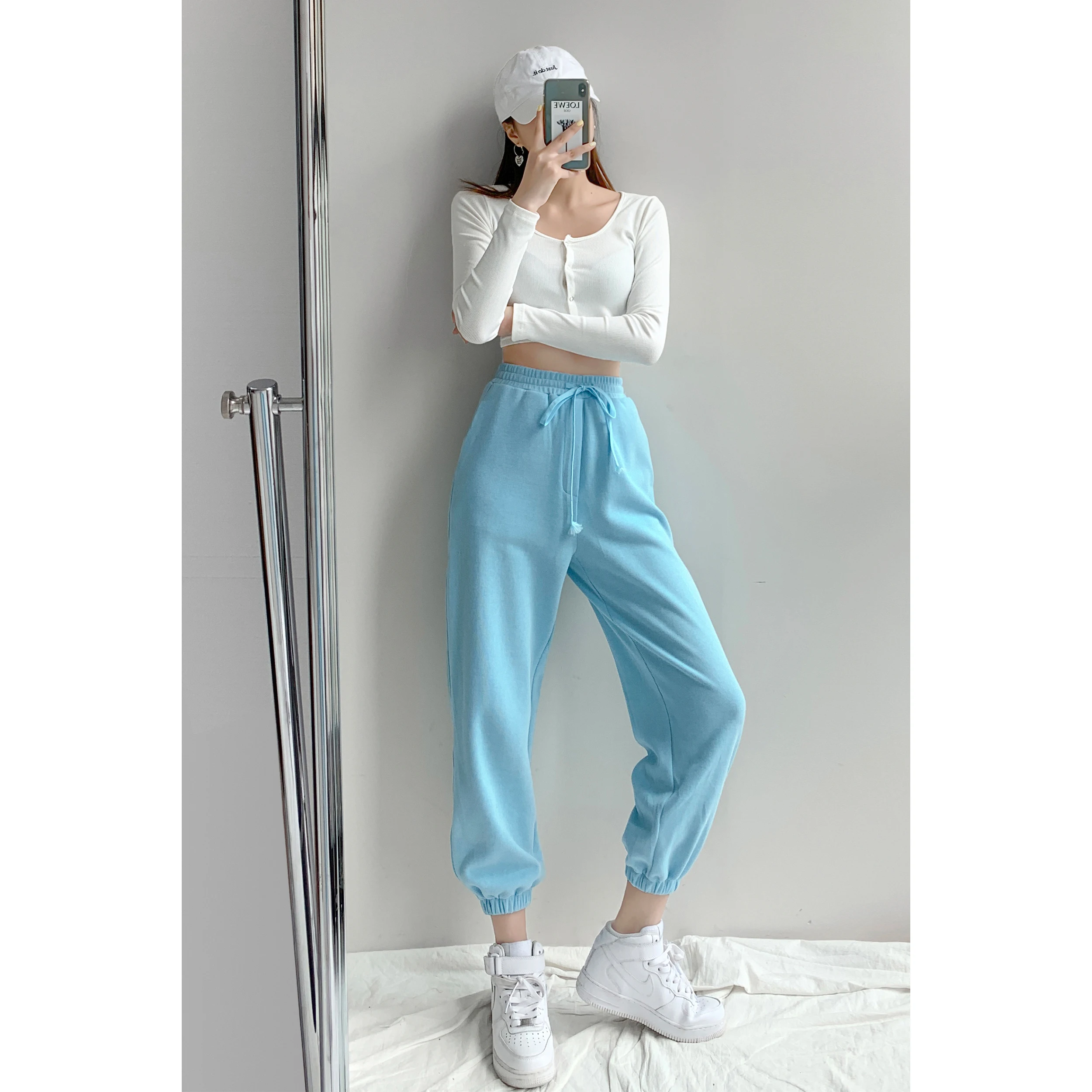 

Homemade wear grey sports pants women's loose legged pants in spring and autumn of 2021