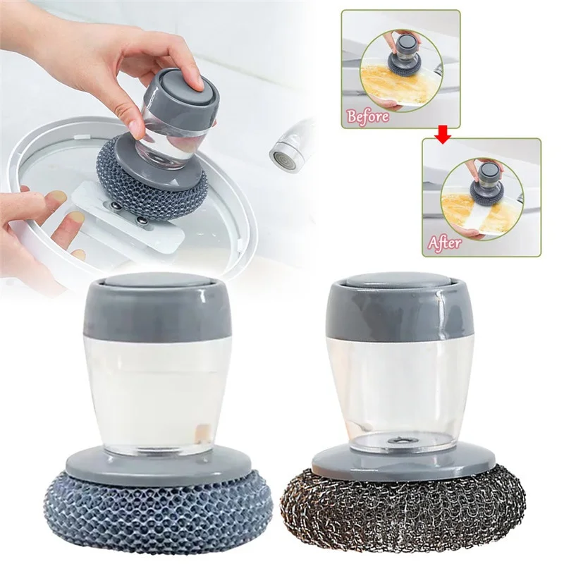 Kitchen Soap Dispensing Palm Brush Automatic Liquid Adding PET Ball Pot Cleaner Push-type Detergent Tools | Дом и сад