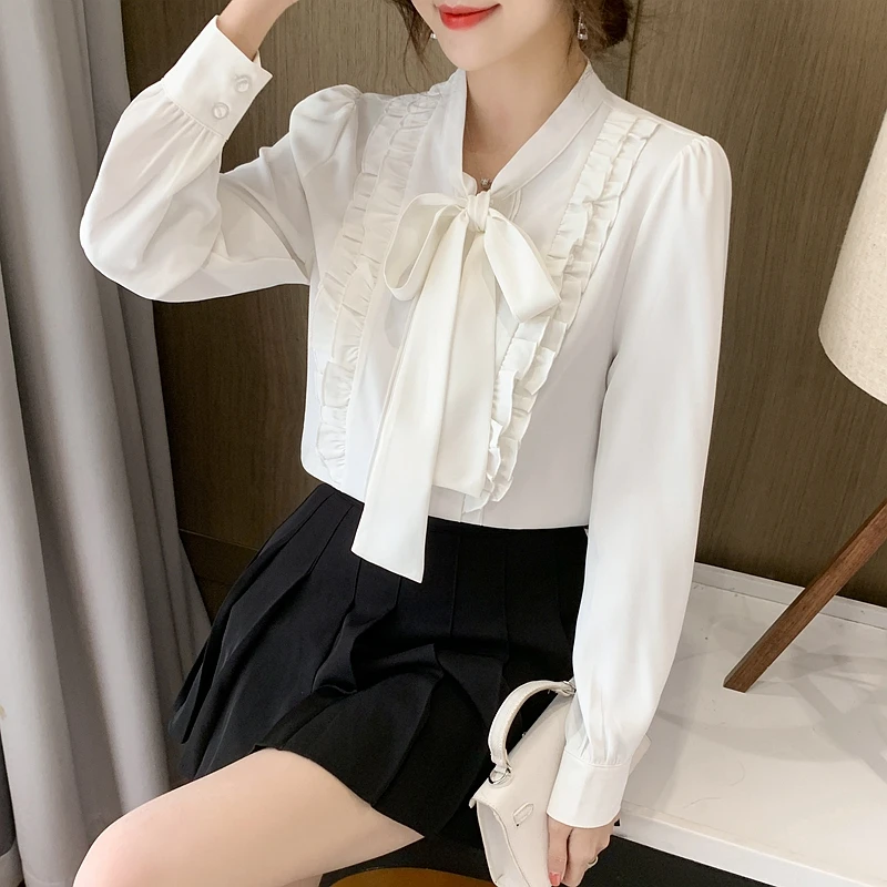 

Women Chiffon Blouse Shirt New 2021 Spring Long Sleeve Women's Blouse Bow Office Lady Shirt Plus Size Blusas