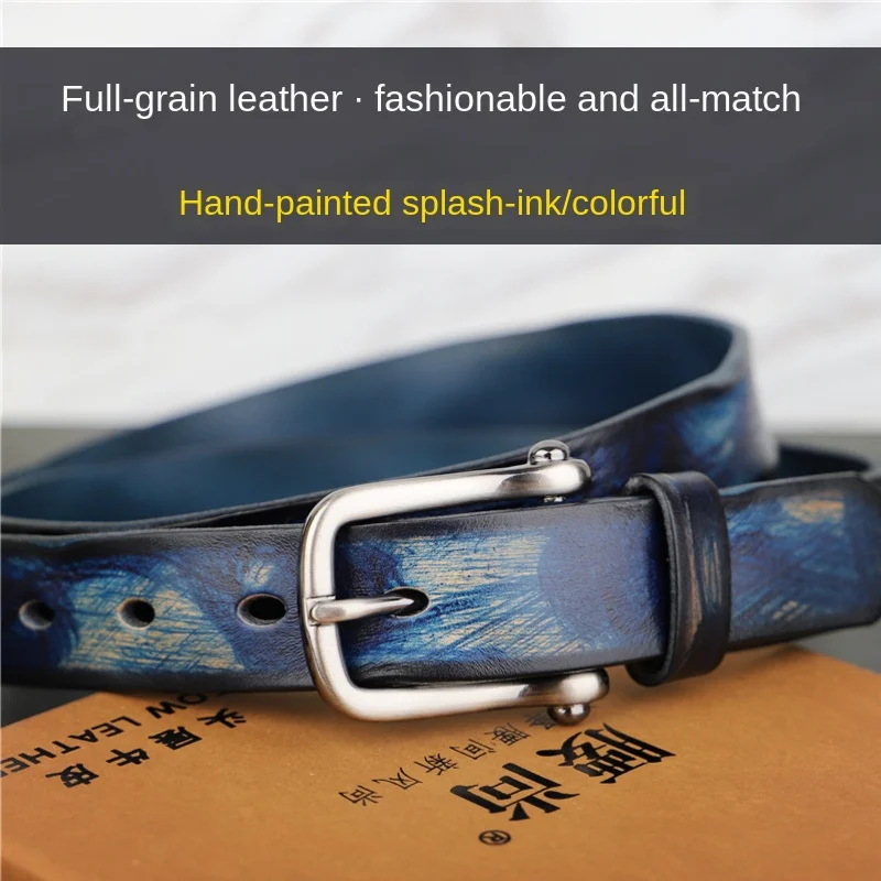 Belts for Women Luxury Designer Brand Casual Fashion Wild Cowhide Color Hand-Painted Ink Retro High Quality
