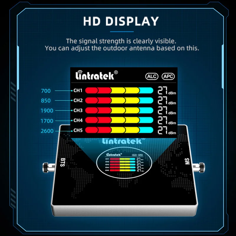 Lintratek 5 Band 2G 3G 4G Signal Amplifier B28 700 850 1700 1900 B7 2600 Cellular Repeater Mobile Phone Booster Internet LTE AWS