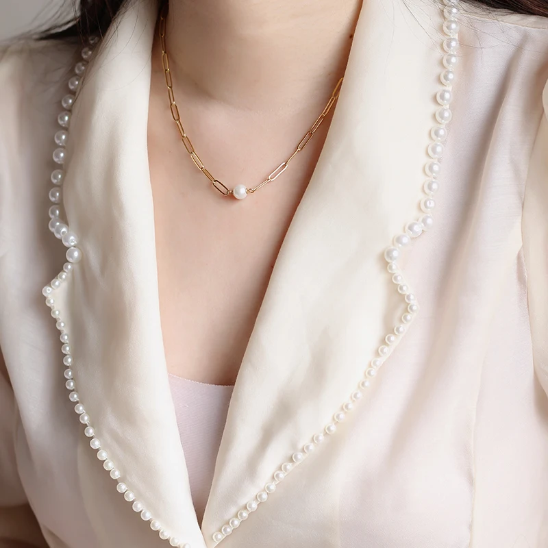 

Amaiyllis 18k Gold Freshwater Pearl Clavicle Chain Necklace Handmade Choker Boho Collier Femme Kolye Collares Women Jewelry