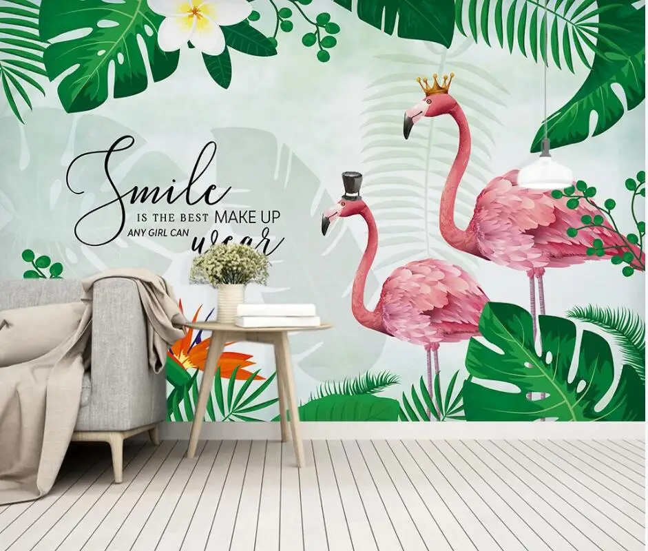 

AINYOOUSEM Nordic flamingo tropical plant background wall papier peint papel de parede wallpaper 3d wallpaper stickers