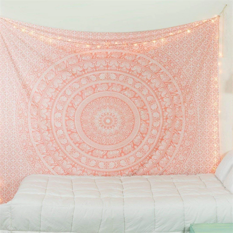 

Bohemian Mandala Tapestry Pink Tenure Hippie Tapestry Indian Elephant Boho Decor Background Large Blanket Wall Cloth Tapestries