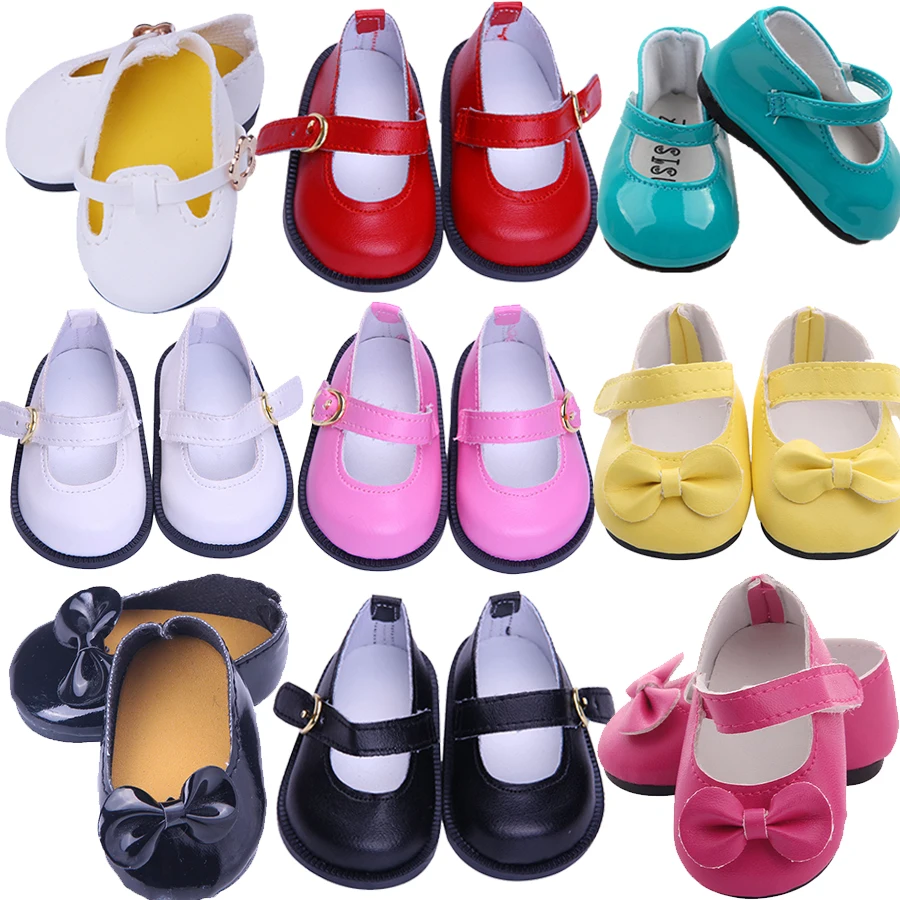 

7cm Cute Bow Lace Leather Doll Shoes For 18Inch American Doll 43CM Born Baby Doll,Toys For Girls,Our Generation Doll Accessories