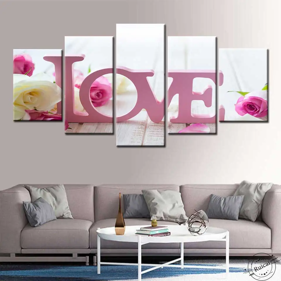 HD рамка 5 шт. красивых розовых роз Картина на холсте Скандинавский современный