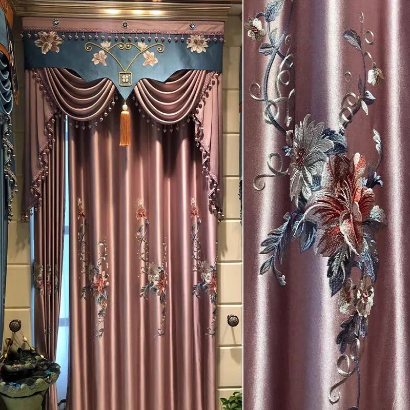 

High Precision Shading Embroidered Curtain Simple Light Luxury Finished Curtains For Living Room Custom Bedroom Study Room