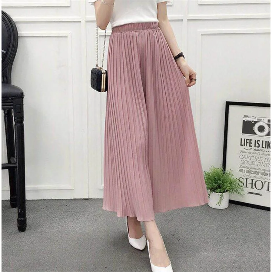 

2020 Summer Spring New Fashion Tide Black Casual Loose Elastic Waist High Pleated Wide Leg Women Chiffon Loose Pants NS4563