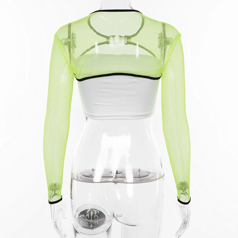 Женская прозрачная Сетчатая футболка Клубная с длинным рукавом и сетчатым