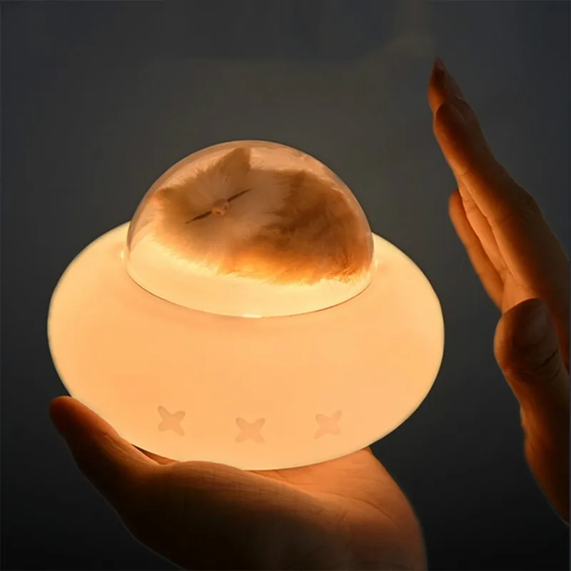 

Cute Simulation Pet Model LED Night Light Touch Flap Colorful Dimmable USB Rechargeable Silicone Spaceship Bedside Lamp